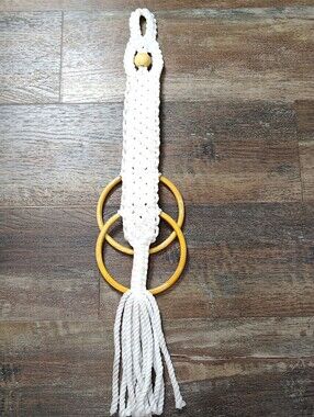 Vtg 70s Macrame Towel Holder Ring Retro Kitchen Boho Cottagecore Wall Art